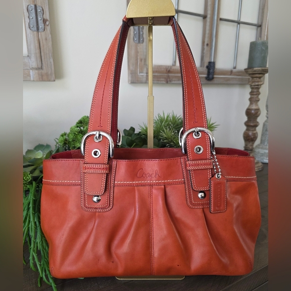 Coach Soho Y2K Pleated Leather Shoulder Bag Large Tote Burnt Orange - Picture 2 of 16